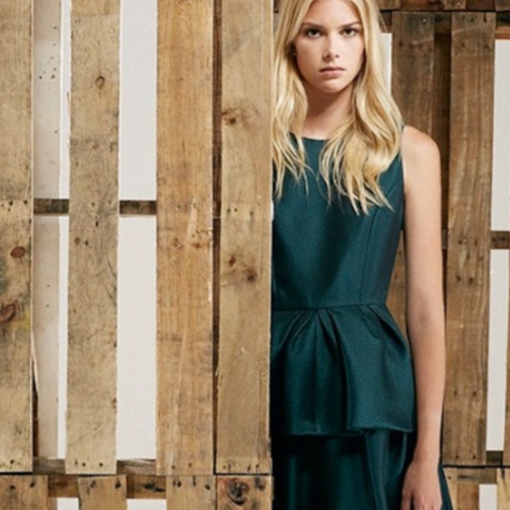 Tibi Simona Jacquard Green Peplum Top